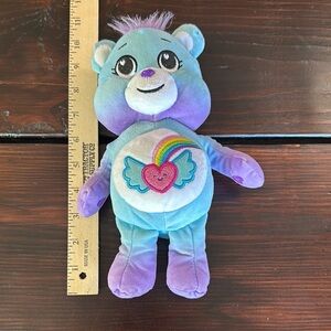 Charming Blue and Purple Stuffed Care Bear with Rainbow Heart